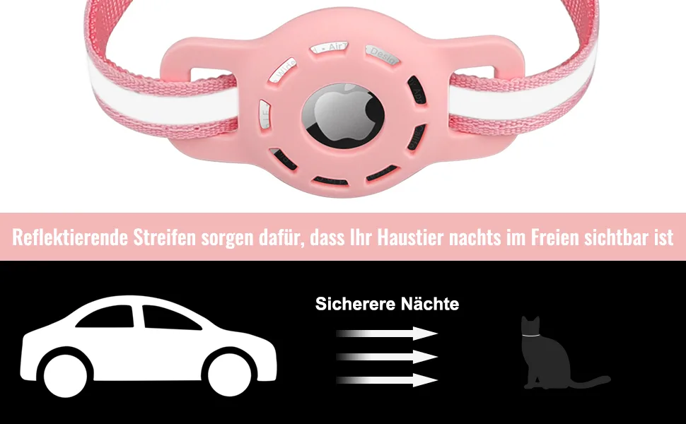 Diyife Airtag cat neck band 2-pack reflective GPS light tracker cat neck bands with Airtag case quick lock bell 20-33 cm adjustable for cats kitten blue & pink - product information 2