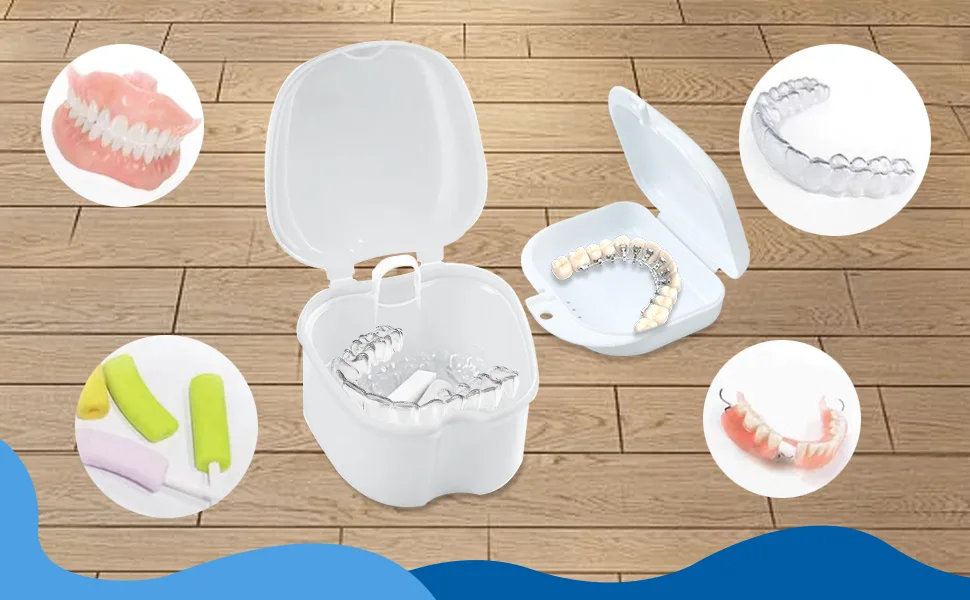 Dental Prosthetic Box Set orthodontic retainer Prosthetic teeth Storage case Prosthetic cleaning set Prosthetic Halter Container for travel (2-case with brush) - product information 3