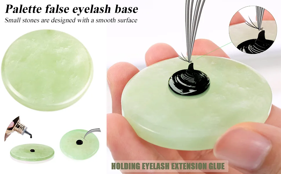 LEBQ 2 Pack Eyelash Extension Jade Stone Glue Lashes Jade Stone Glue Palette Fake Eyelash Base 2 Inch - product information 1