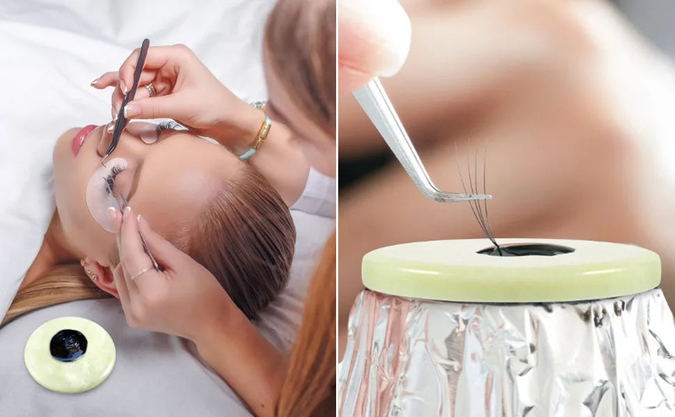LEBQ 2 Pack Eyelash Extension Jade Stone Glue Lashes Jade Stone Glue Palette Fake Eyelash Base 2 Inch - product information 6