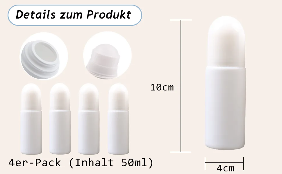 Voarge 4 pieces 50ml plastic empty roller bottles roll on bottles aromatherapy bottles with roller ball for fragrance oil perfume travel bottling (white) - product information 2