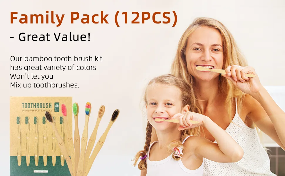 12 Pack Bamboo Toothbrushes with Soft Bristles Natural Eco Friendly Biodegradable Charcoal Toothbrushes Colorful 12 pcs - product information 1