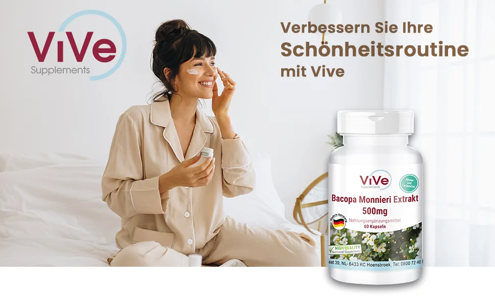 BACOPA MONNIERI EXTRACT 500 mg - 60 capsules - standardized extract - 20% bacoside - Ayurvedic herb Brahmi - highly dosed and vegan |Quality from Germany - Vive Supplements - product information 1