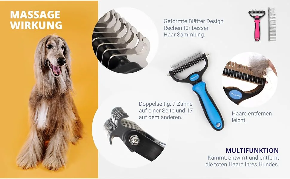 GL CKPET dog brush for removing undercoat de-matting curry comb blue with comb CE certificate - Brush