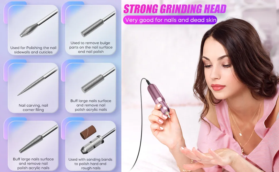 Electric Nail Drill, Portable Electric Nail File, Professional Acrylic Nail Drill Nail Drill Machine for Manicure, Pedicure pink - nail drill