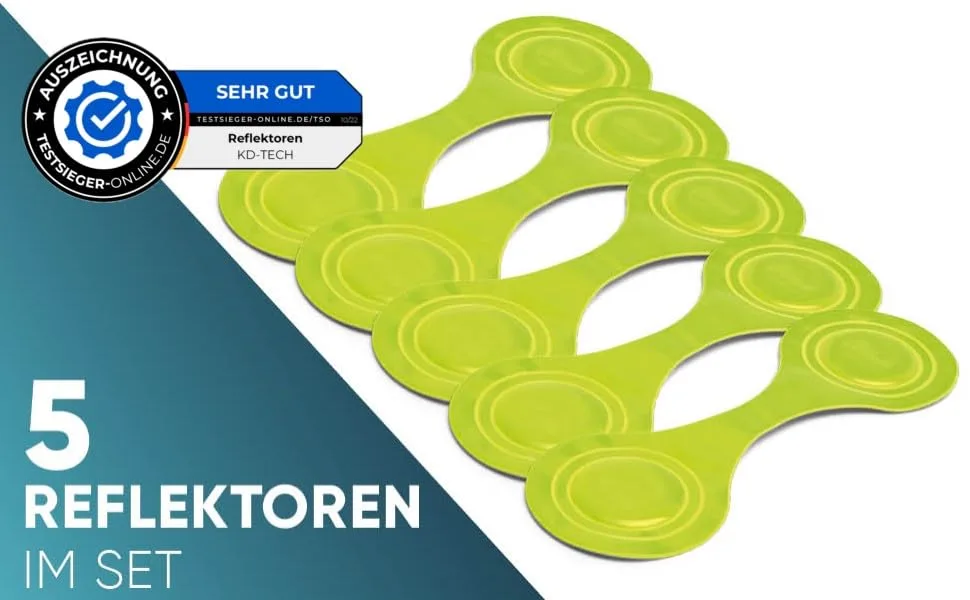 KD -Tech 5 Set Magnetic reflectors - reflective infection magnets for maximum visibility - for backpack jacket stroller and more (green) - 5 Reflektoren mit einem Siegel