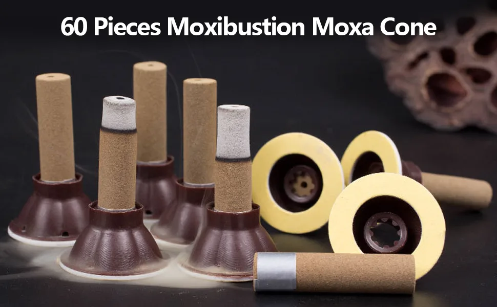 Eight Space 60 Pcs Original Pure Moxibustion Pillar 5 Years Chen Purity 45:1 Ratio with Self-Adhesive Large Candle Base - product information 1
