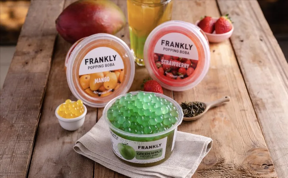 FRANKLY Popping Boba - For bubble tea yoghurt cakes and desserts (peach 450g) - Frankly Popping Boba