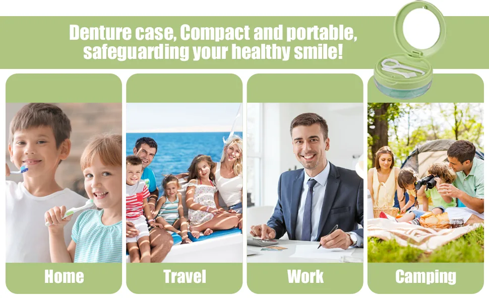 Didatool prosthetic dose leak -proof storage case for dentures portable denture can with mirror and user storage layer ideal for trips and daily use (green) - invisalign box