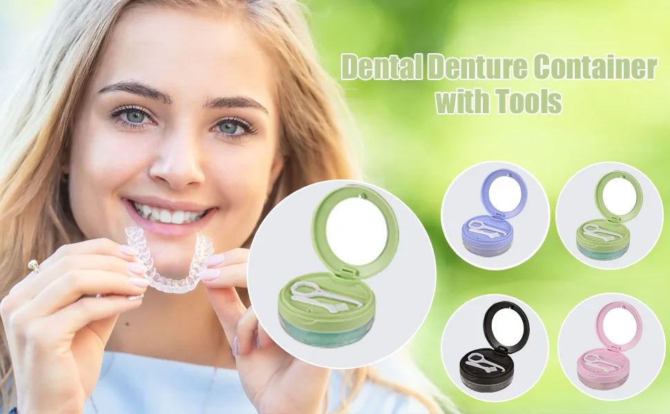 Didatool prosthetic dose leak -proof storage case for dentures portable denture can with mirror and user storage layer ideal for trips and daily use (green) - prothesendose