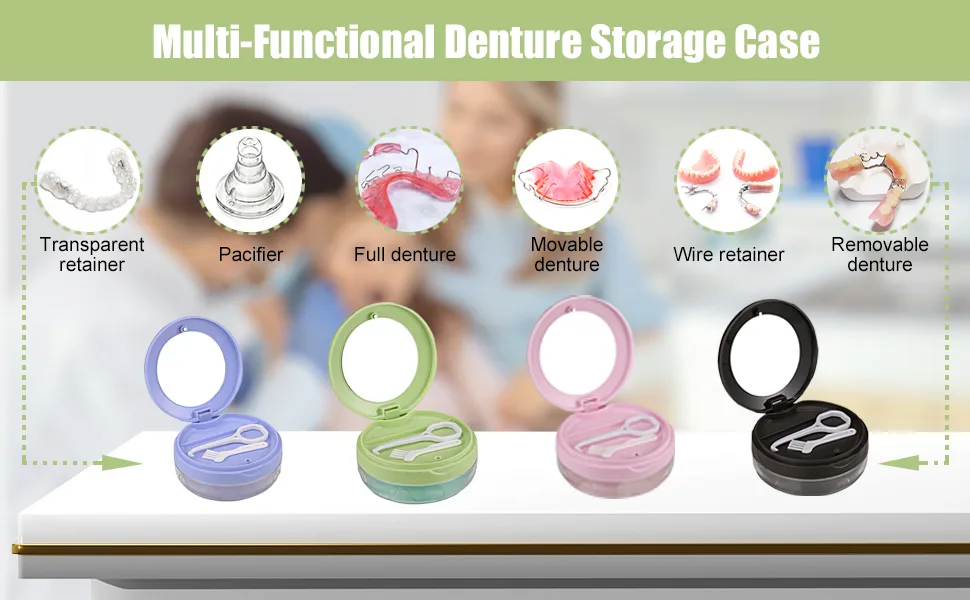 Didatool prosthetic dose leak -proof storage case for dentures portable denture can with mirror and user storage layer ideal for trips and daily use (green) - zahnspangendose