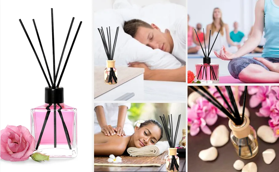 FEPITO 150 Pcs Black Rattan Sticks Aroma Sticks Diffuser Sticks Wood Oil Black 150 Pieces (Pack of 1) - Black Reed Diffuser Sticks