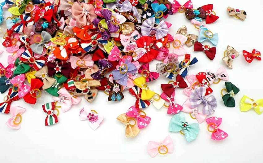 Carykon Pet Hair Bows with Elastic Band for Yorkie Small Dogs Assorted Colors 50pcs - Warenpräsentation