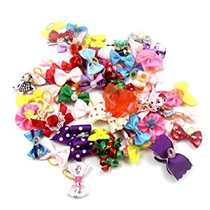 Carykon Pet Hair Bows with Elastic Band for Yorkie Small Dogs Assorted Colors 50pcs - Warenpräsentation