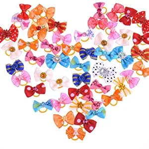 Carykon Pet Hair Bows with Elastic Band for Yorkie Small Dogs Assorted Colors 50pcs - Warenpräsentation
