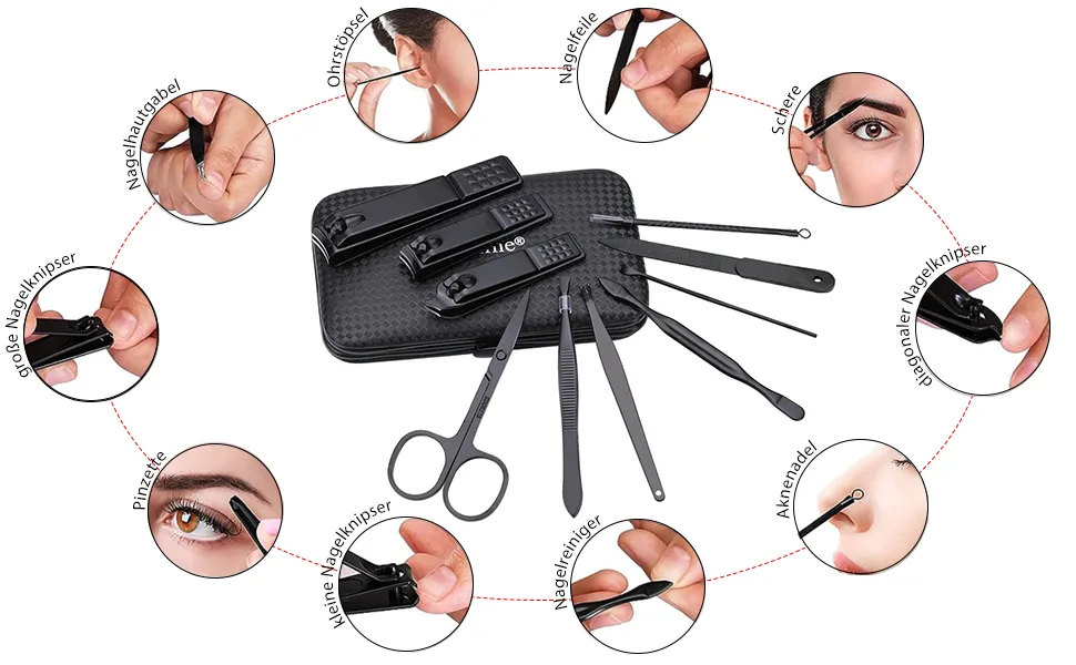 Glamne Manicure Set Nail Clippers Set Professional Stainless Steel Nail Care Tools with Leather Travel Case 10 in 1 Blue - Nagelknipser-Set
