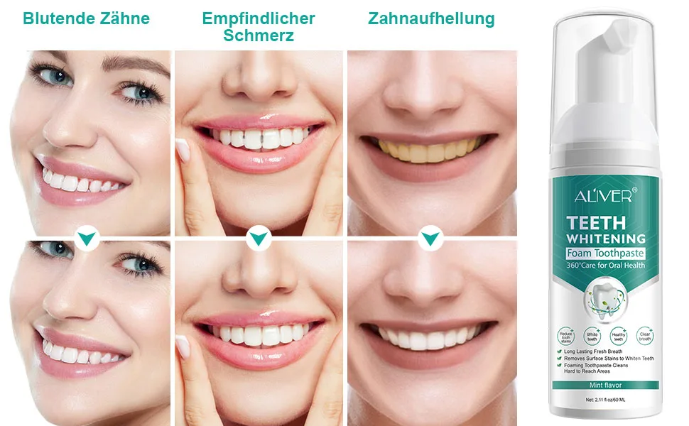 Toothpaste (2 pieces) foam toothpaste for pain-sensitive teeth fluoride-free toothpaste whitening anti caries deep cleaning rubber tooth cleaning foam Fluoridatur formulation foam tooth cream (2 Pack) - zahne