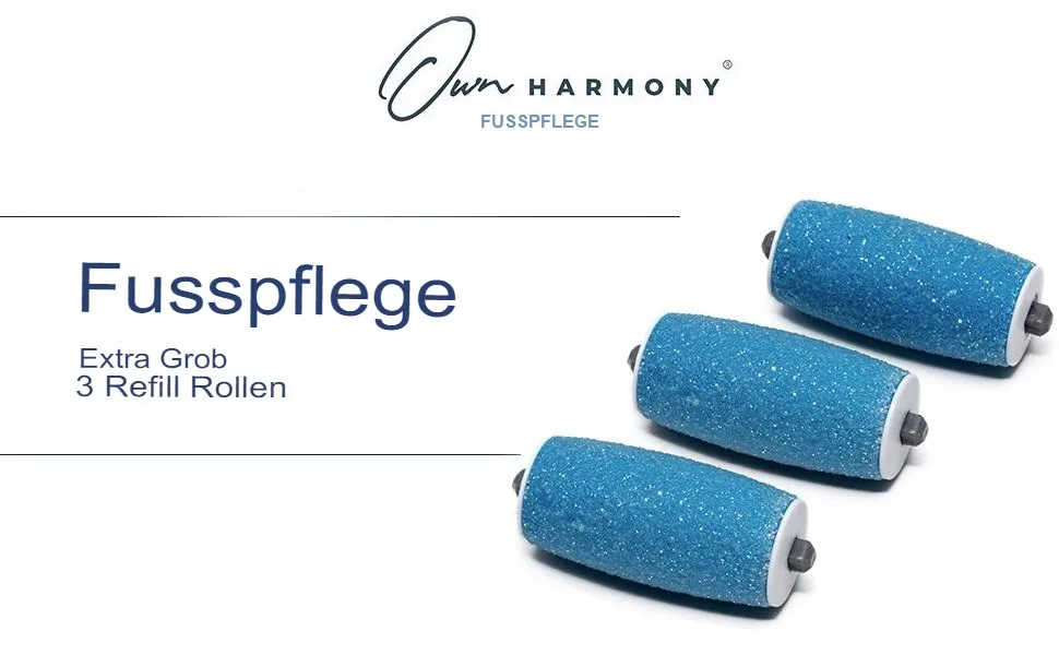 Extra strong refill replacement rolls for OWN Harmony electrical corneal remover CR900: foot care for soft feet best pedicure file tools- 3-pack refill rollers (extra rough blue) blue- extra rough - fzxv