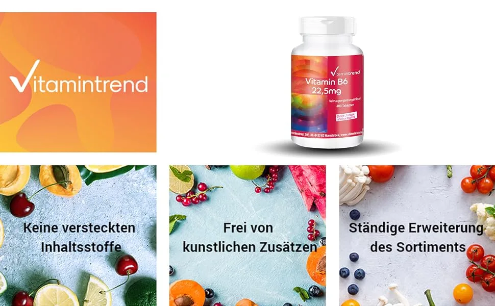 Vitamin B6 22.5mg! YEAR SUPPLY! vegan - bulk pack - 400 tablets | Vitamintrend  - product information 1