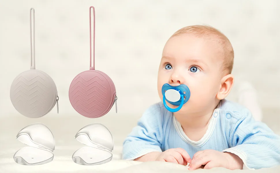 FIRTINK 4 Pieces of pacifier box BPA free 2 silicone baby pacifier bag 2 transparent pacifier storage box portable dustproof pacifier box for on the go for wrap backpack - Schnullerbox