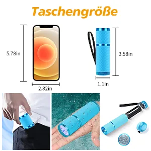 Leagy 2-pack Mini-UV flashlight with 9 LEDs and batteries-pet urine detector for dog/cat fluorescent agents dry spots falsification detection banknotes bed bugs etc. (pink) - Taschengröße