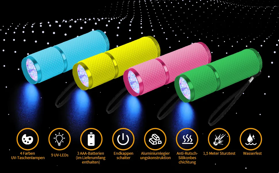 Leagy 2-pack Mini-UV flashlight with 9 LEDs and batteries-pet urine detector for dog/cat fluorescent agents dry spots falsification detection banknotes bed bugs etc. (green) - Anti-Rutsch-Silikonbeschichtung