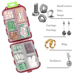 4 Pack tablet box 7 days Pill dose 10 compartments of handy medication box Easy to open Pillendose 7 days by muchengbao (dark red) ... - Tablettenbox 7 Tage, Pillendose 10 Fächer Handlicher Medikamentenbox Leicht Zu für Reise