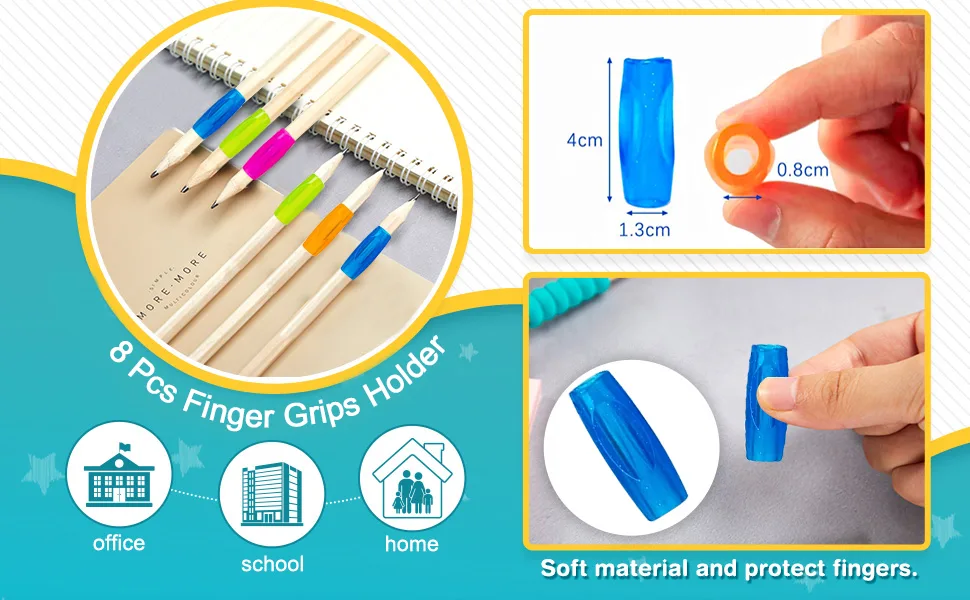 Pencil Grips 8 Pack Colorful Silicone Pencil Grips Ergonomic Writing Aid for Kids Adults - product information 2