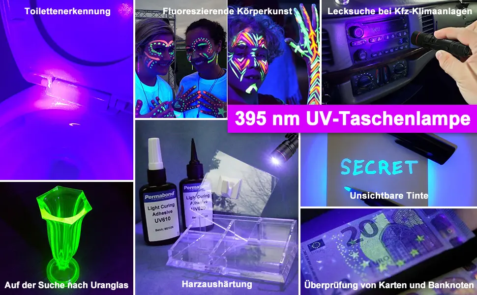 Eletorot UV Flashlight LED Hand Lamp Blacklight Detector for Counterfeit Paper Money or Dried Urine Stains - uv resin