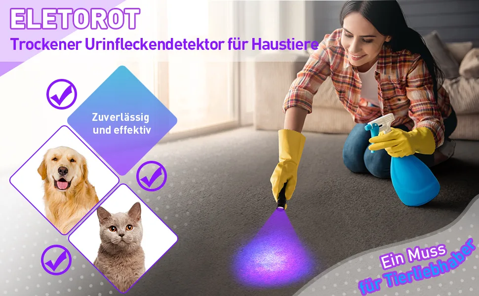 Eletorot UV Flashlight LED Hand Lamp Blacklight Detector for Counterfeit Paper Money or Dried Urine Stains - UV Taschenlampe