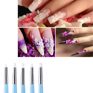 Anself 5pcs 2-Way Nail Art Dotting Tools Silicone Nail Pen UV Gel Nail Art Brush #1 Pink - product information 3