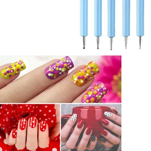 Anself 5pcs 2-Way Nail Art Dotting Tools Silicone Nail Pen UV Gel Nail Art Brush #1 Pink - product information 4