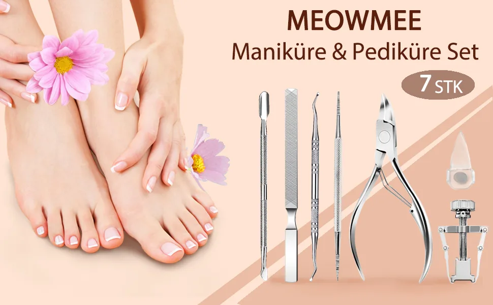 Ingrown Nails MEOWMEE Cuticle Clippers 7PCS Cuticle Remover Kit Cutter for Overgrown/Thick Nails/Cuticle Nippers Fixer - 7PCS Nagelhautentferner Kit