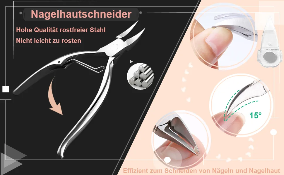 Ingrown Nails MEOWMEE Cuticle Clippers 7PCS Cuticle Remover Kit Cutter for Overgrown/Thick Nails/Cuticle Nippers Fixer - 7PCS Nagelhautentferner Kit