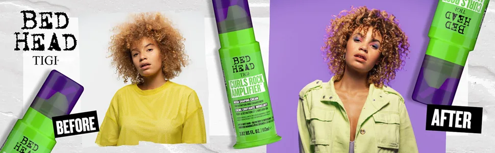 Bed Head by TIGI Curls Rock Amplifier Curly Hair Cream Travel Size 1.45 fl oz - Before. After