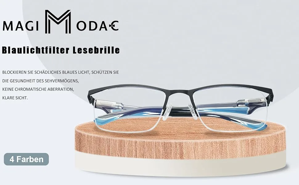 Magimodac Reading glasses Blue light filter Half frame Reading glasses Rectangular reading aid Feders hinge metal visual aid with PU leather case for men women blue 2.5 diopters - lesebrille herren blaulichtfilter brille, blaulichtfilter brille herren mit sehstärke