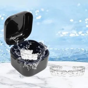 Loquick denture box with sieve prosthesis box retainer container portable container for false teeth hygienic denture container for incorrect teeth storage (black) - product information 2