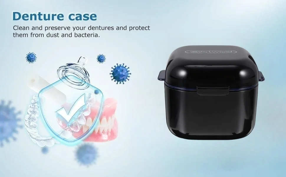 Loquick denture box with sieve prosthesis box retainer container portable container for false teeth hygienic denture container for incorrect teeth storage (black) - product information 6