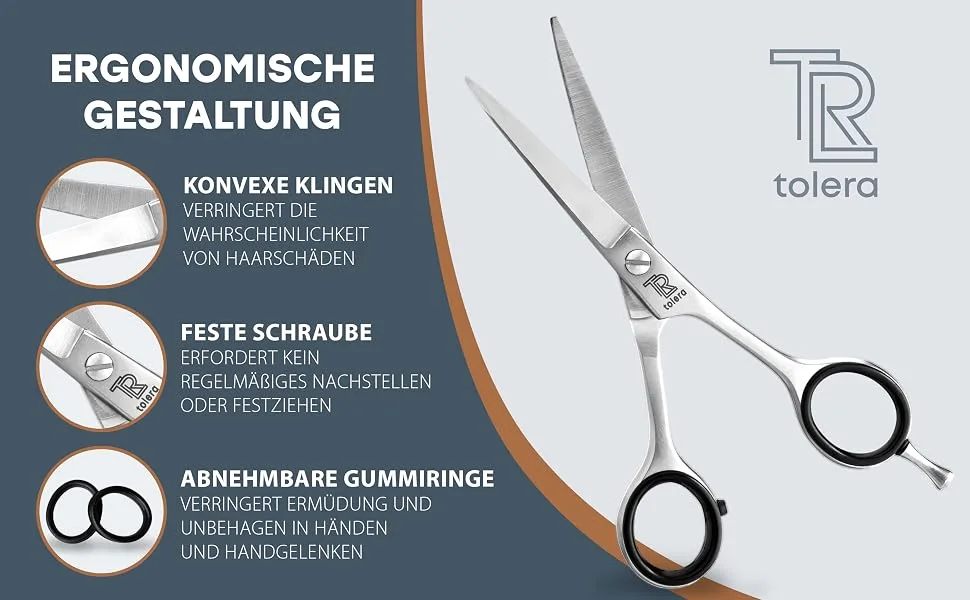 TOLERA hairdressing scissors including case | hair scissors - sharp & precise - unisex hair cutting scissors (silver) - Ergonomische Gestaltung