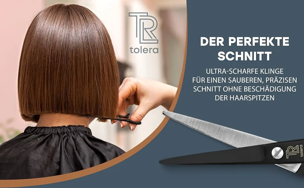 TOLERA hairdressing scissors including case | hair scissors - sharp & precise - unisex hair cutting scissors (black) - Der perfekte Schnitt