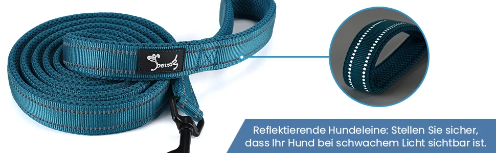 Kaka mall dog leash high density nylon material reflective design good for training and daily use dog leash padded blue 2.5 * 120cm 2 m (1 Pack) blue - PETTOM Hundeleine