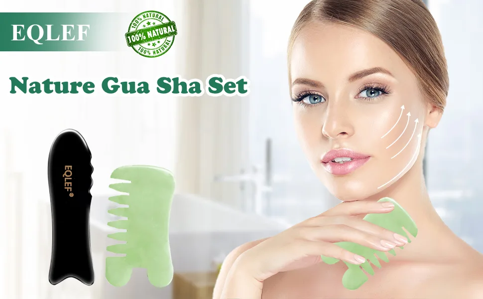 Gua Sha Set Gua Sha Stein Gua Sha Kamm Gua Sha Schaber B ffelhorn Jade Kamm For Spa Trigger Point Message On face arm foot (2PCs) - Gua Sha Set