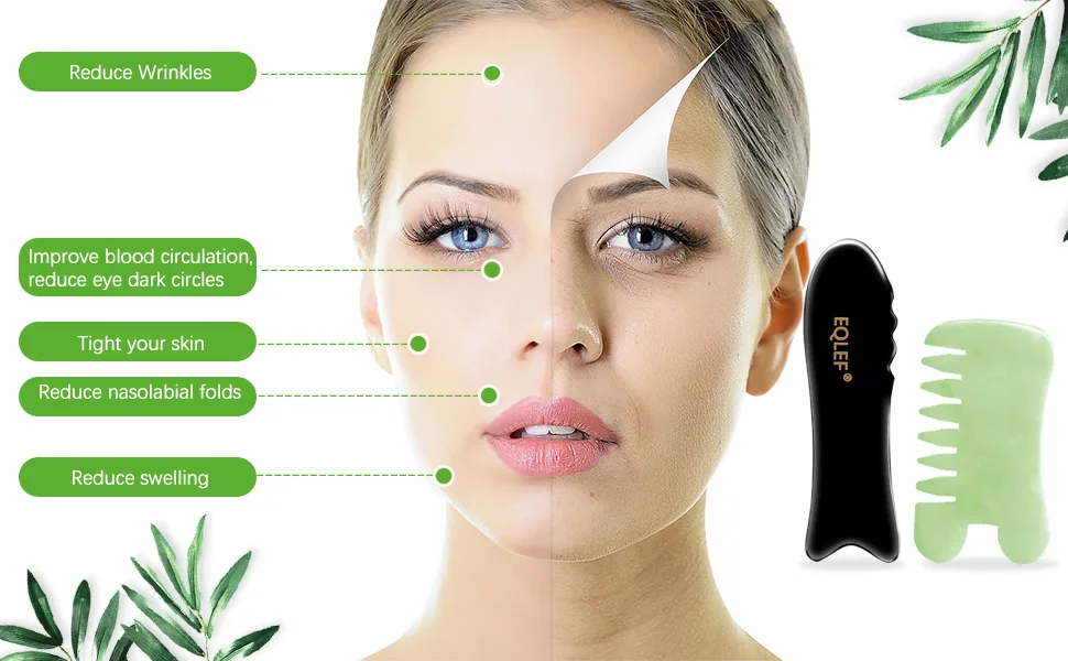 Gua Sha Set Gua Sha Stein Gua Sha Kamm Gua Sha Schaber B ffelhorn Jade Kamm For Spa Trigger Point Message On face arm foot (2PCs) - Gua Sha Set