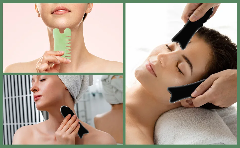 Gua Sha Set Gua Sha Stein Gua Sha Kamm Gua Sha Schaber B ffelhorn Jade Kamm For Spa Trigger Point Message On face arm foot (2PCs) - Gua Sha Set