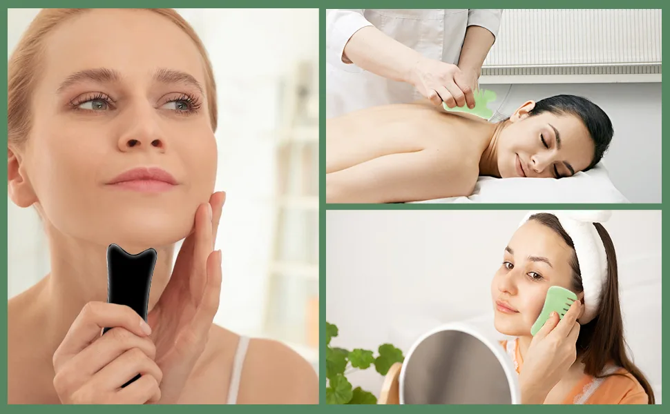 Gua Sha Set Gua Sha Stein Gua Sha Kamm Gua Sha Schaber B ffelhorn Jade Kamm For Spa Trigger Point Message On face arm foot (2PCs) - Gua Sha Set
