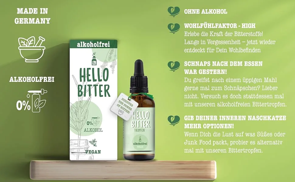 Hellobitter mild - bitter drops 50ml non -alcoholic - according to Hildegard von Bingen - Bitter herbs/bitter substances drop vegan - high bioavailability laboratory testing high dose fluid & without alcohol 50.00 ml (1 Pack) - product information 1