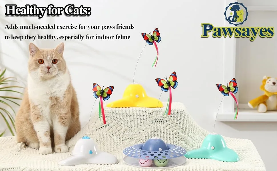 Pawsayes butterfly cat toys kitty interactive electrical rotating toy for indoor cat hunting hunting and training refill packs 4 pieces - cat toy