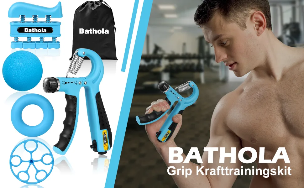 Bathola Hand trainer forear-arm coach gripper trainer adjustable grip trainer with a counting function finger training device finger stretcher handle rings and stress relief blue 5-pack - handstrainer