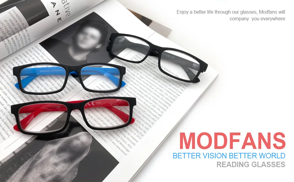Modfans (3 pack) Reading glasses 1.5 men/women good glasses high quality rectangular comfortable great reading aid for men and women black and blue-red +1.50 black and blue-red - product information 1