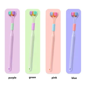 4 Pack Three Head Toothbrush Toothbrush with Soft Bristles Toothbrush Bristles Travel Toothbrush for Adults V-shaped Toothbrush - 10352851-2